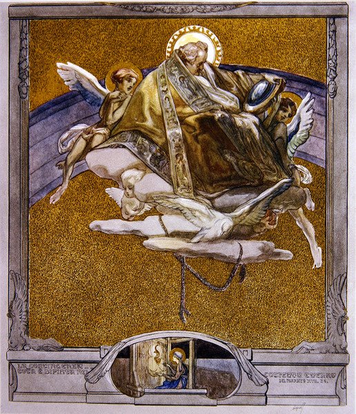 Kuvitus Dantesin Jumalaisen komedian, Paratiisi, XVII. sävelmä, 1921 (wc paperille). tekijältä Franz von Bayros