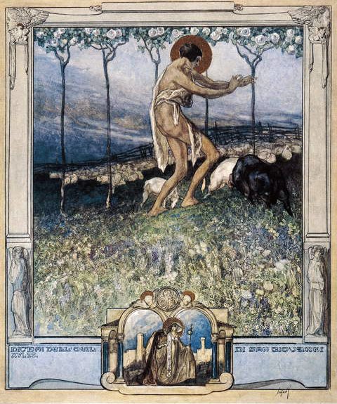 Kuvitus Danten jumalallisesta komediasta, Paradiso, Canto XVI, 1921 (wc paperilla) tekijältä Franz von Bayros