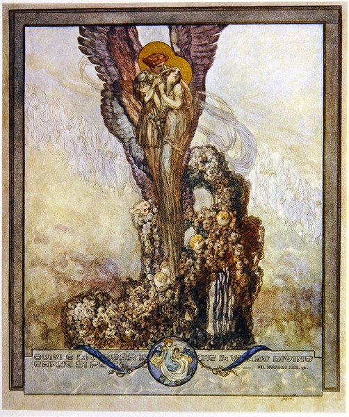 Kuvitus Dantesin Jumalaisen komedian, Paratiisi, XXIII. sävelmä, 1921 (wc paperille). tekijältä Franz von Bayros