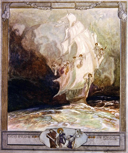 Kuvitus Dantesin Jumalaisen komedian, Paratiisi, Canto XXVII, 1921 (wc paperille). tekijältä Franz von Bayros