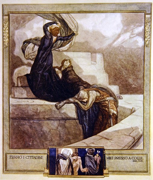 Kuvitus Danten jumalallisesta komediasta, Kiirastule, Canto XIII: 115, 1921 (wc paperilla) tekijältä Franz von Bayros