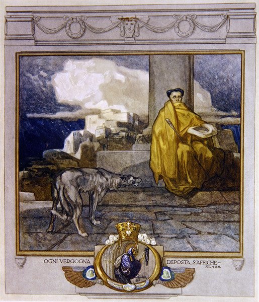 Kuvitus Danten jumalallisesta komediasta, Kiirastule, Canto XI: 135, 1921 (wc paperilla) tekijältä Franz von Bayros