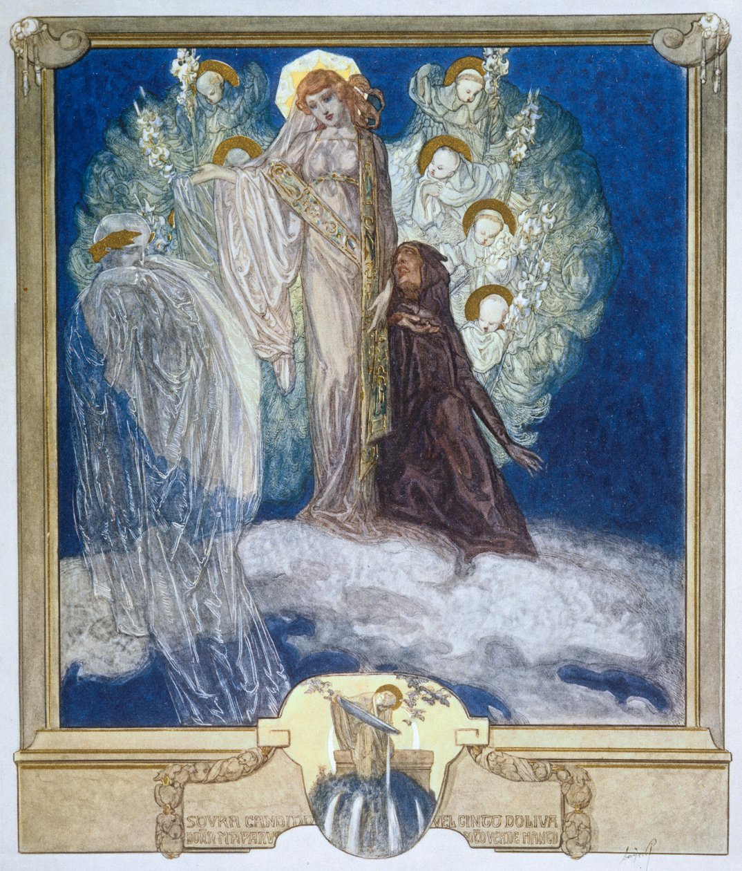 Kuvitus Danten jumalallisesta komediasta, Kiirastule, Canto XXX, 1921 (wc paperilla) tekijältä Franz von Bayros