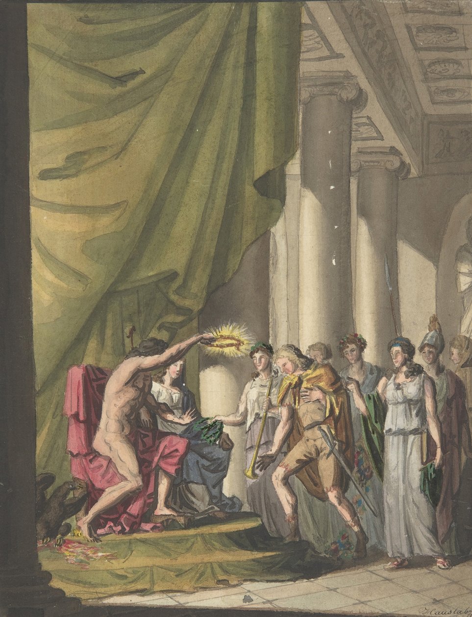 Voiton allegooria: Sotilaan kruunasivat laakerit, n. 1814. tekijältä Franz von Hauslab