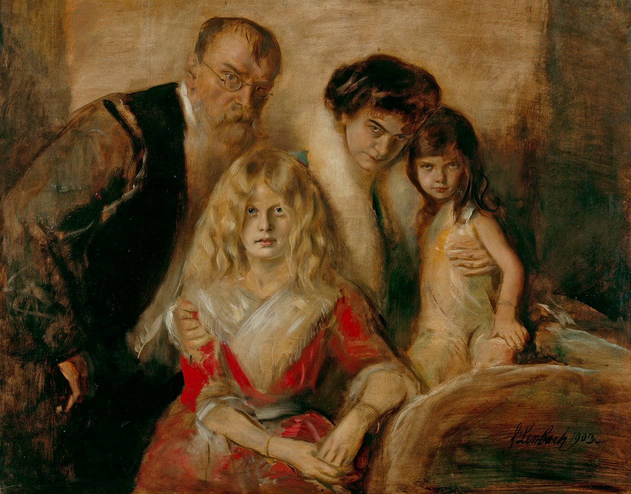 Franz von Lenbach vaimonsa ja tyttäriensä kanssa tekijältä Franz von Lenbach