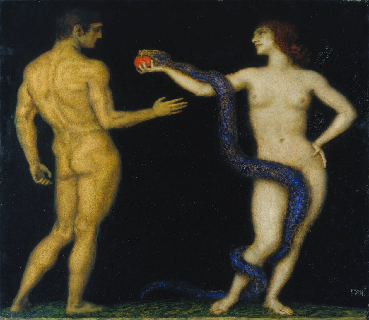 Adam ja Eeva, n. 1920 (tempera puulla) tekijältä Franz von Stuck