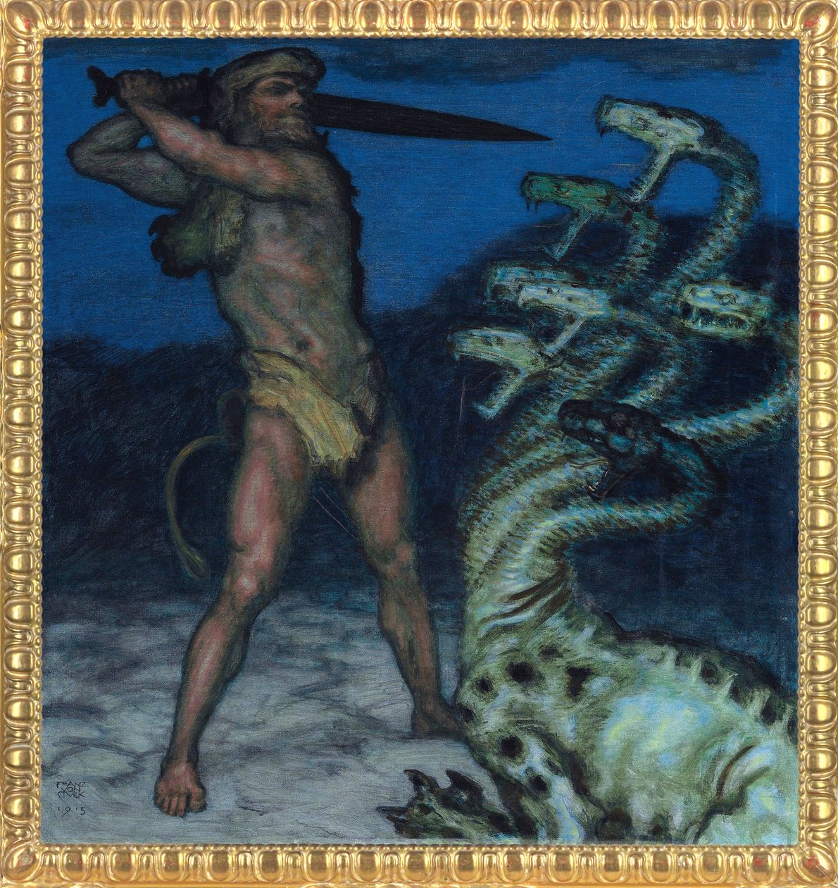 Hercules ja Hydra - Peinture de Franz Ritter von Stuck (1863-1928) - 1915 - Syntonos värit kankaalle - Museum Villa Stuck tekijältä Franz von Stuck