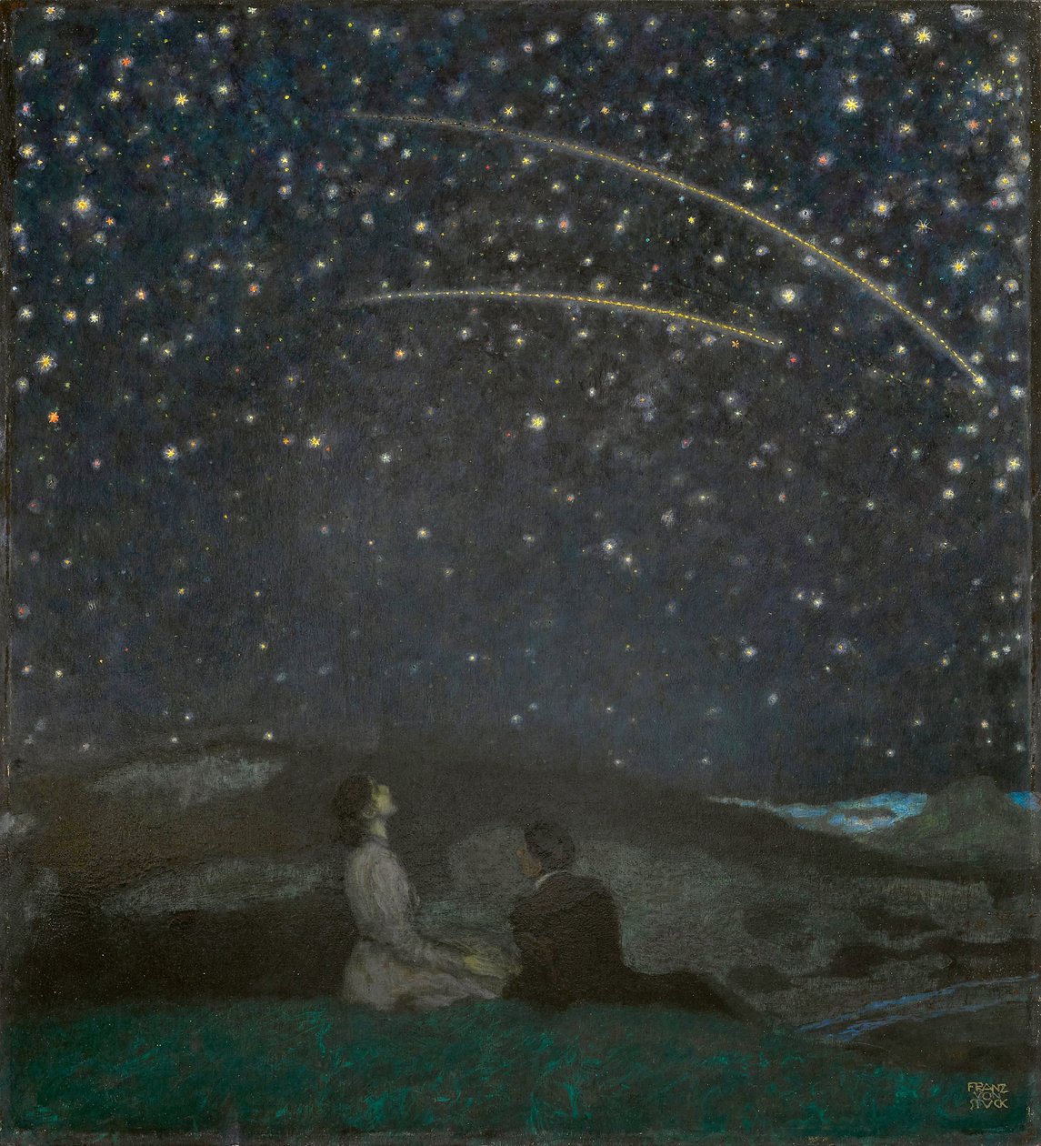 Shooting Stars (Franz ja Mary von Stuck) - Shooting Stars (Franz ja Mary Stuck), kirjoittanut Stuck, Franz, Ritter von (1863-1928). öljy puulle tekijältä Franz von Stuck