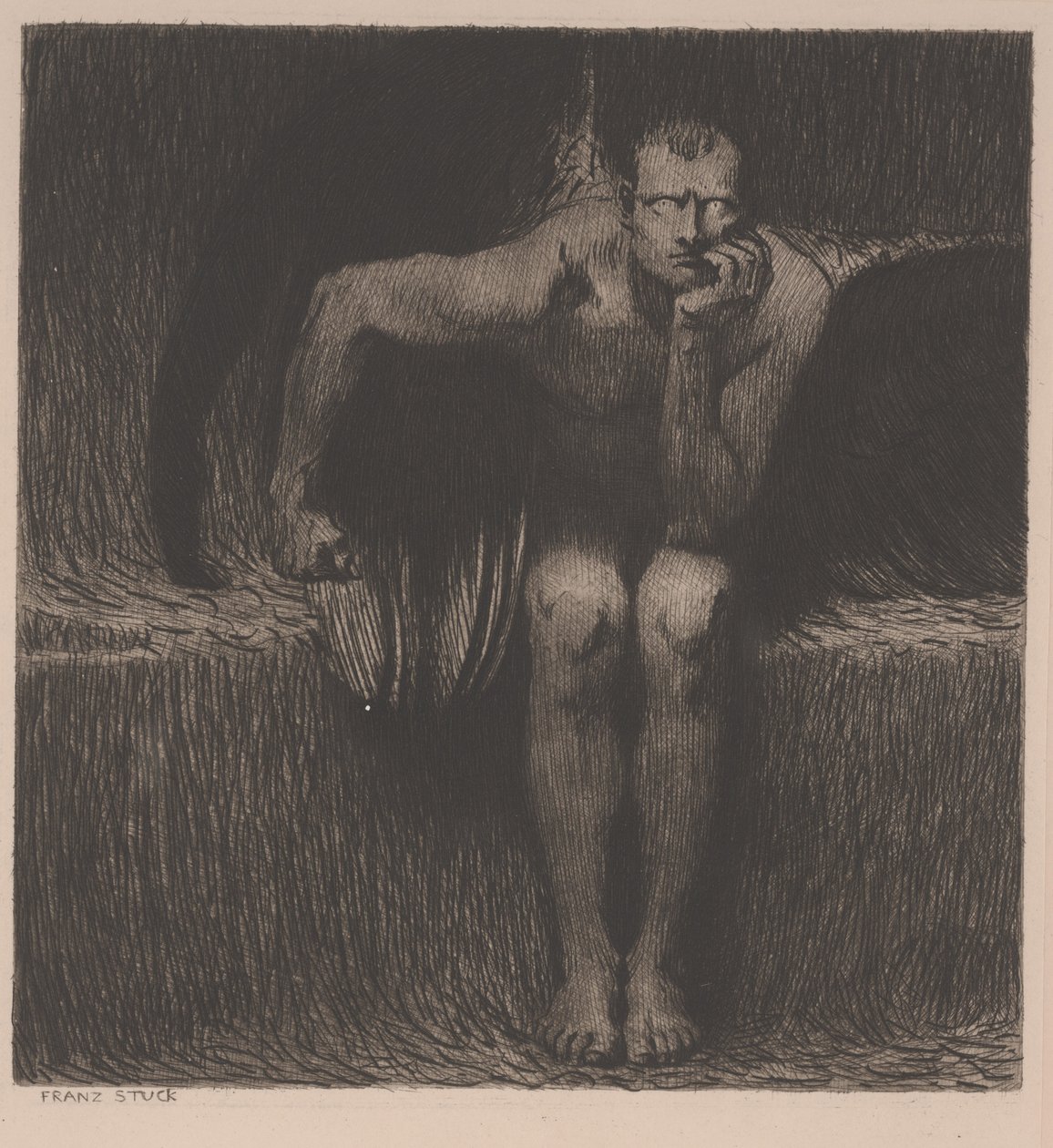 Lucifer, n. 1890 (etsaus) tekijältä Franz von Stuck