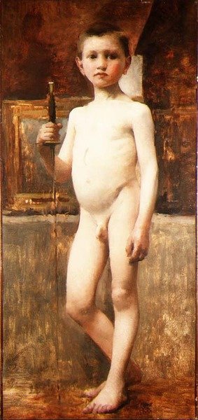 Nude Boy with Sword (öljy kankaalle) tekijältä Franz von Stuck