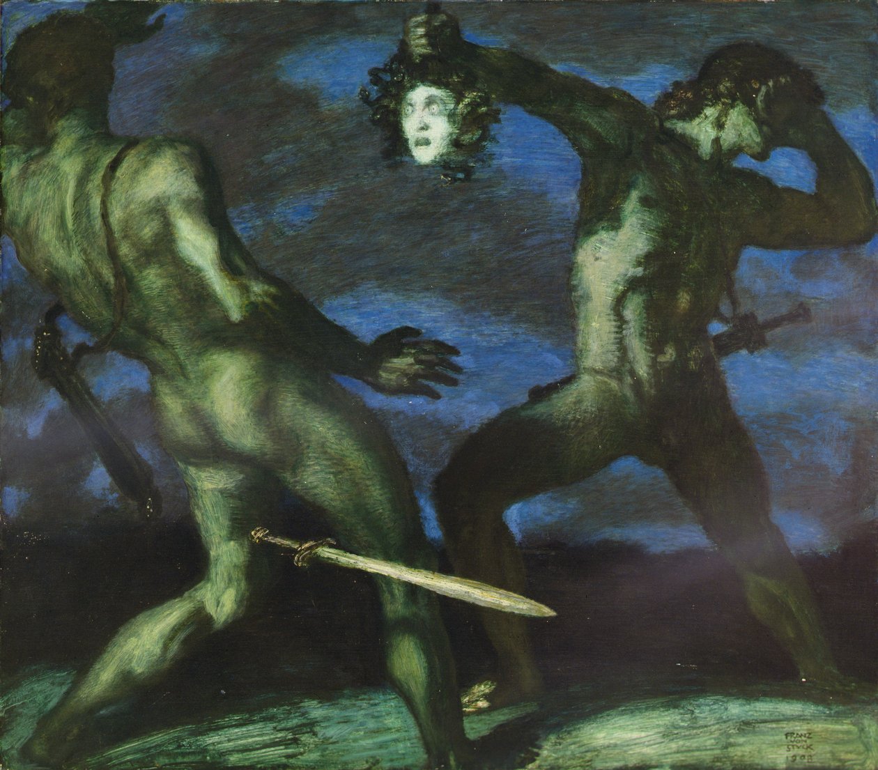 Perseus Medusan pään kanssa tekijältä Franz von Stuck