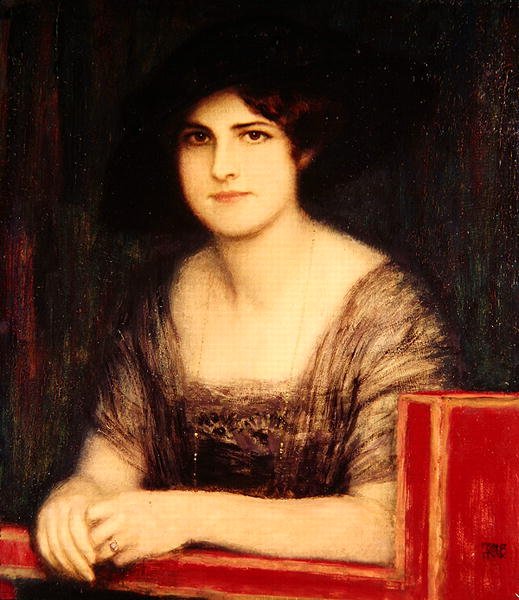 Muotokuva taiteilijan tyttärestä, Mary, noin 1916 (öljy) tekijältä Franz von Stuck