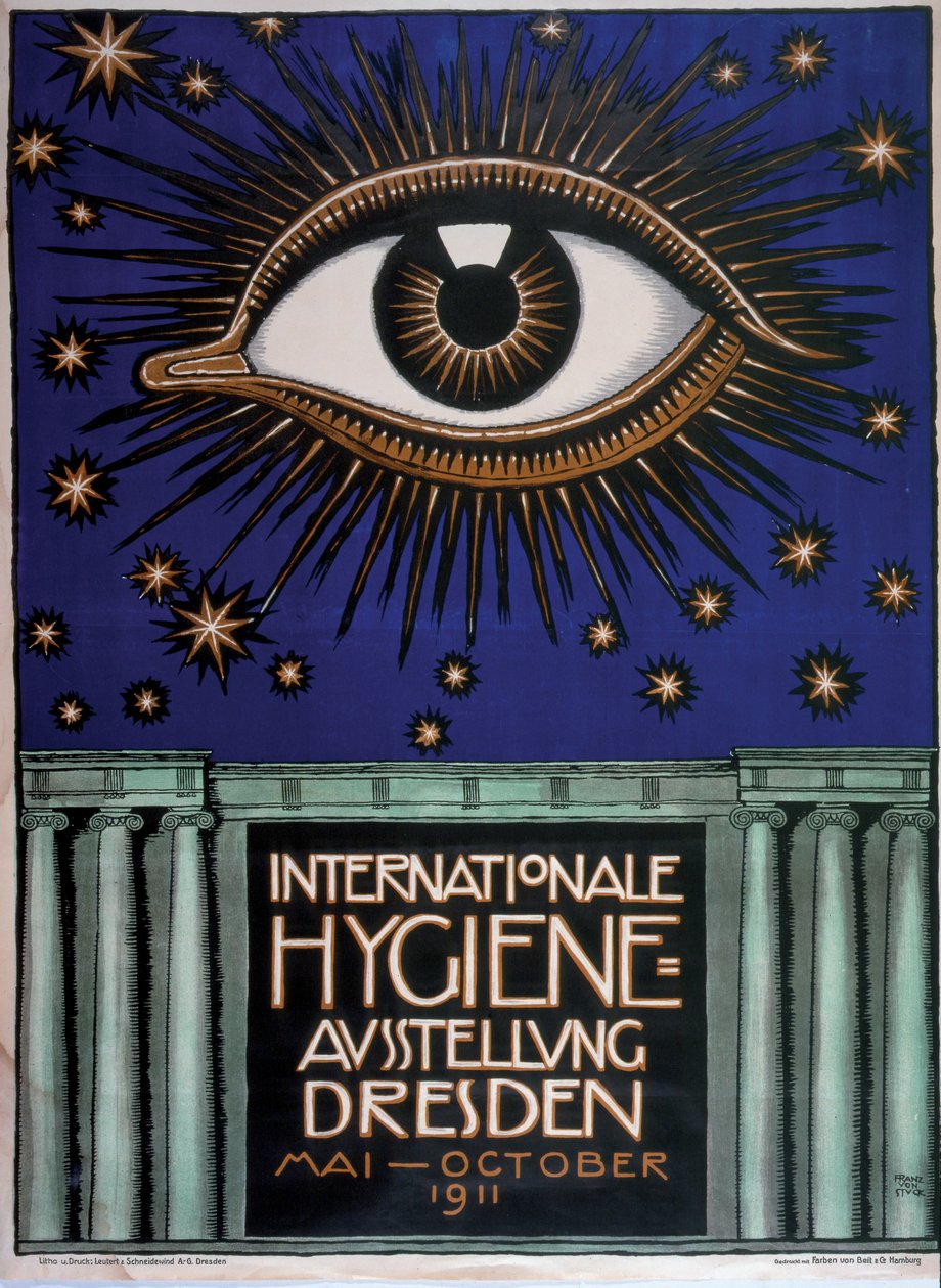 Vuoden 1911 ensimmäisen kansainvälisen hygienianäyttelyn juliste, 1911 tekijältä Franz von Stuck