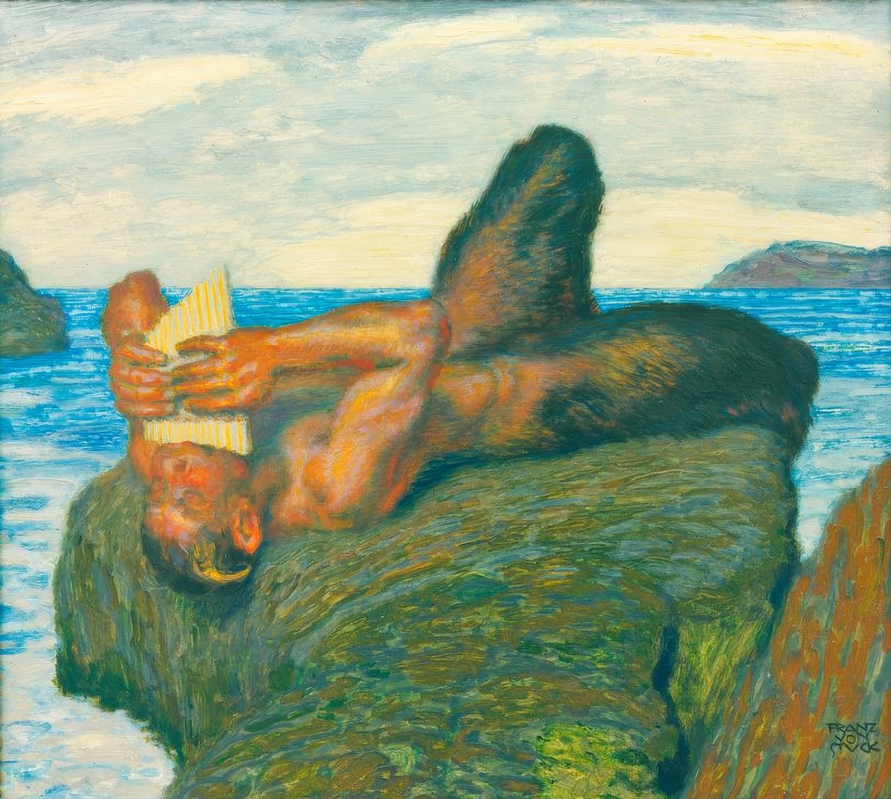 Syrinxblasender Faun am Meer tekijältä Franz von Stuck