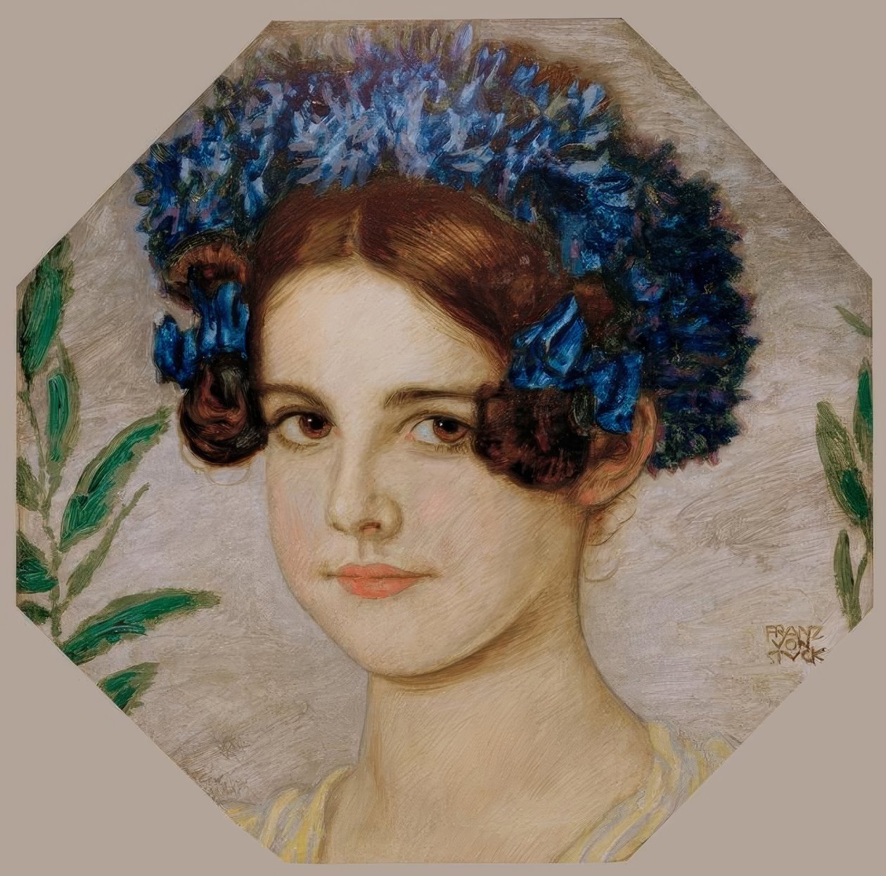 Tochter des Künstlers mit Kornblumen im Haar tekijältä Franz von Stuck