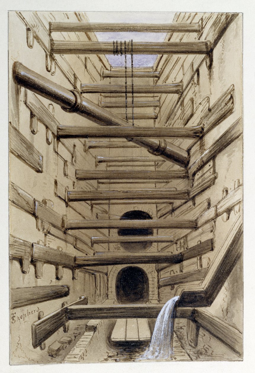Fleet Streetin viemärin sisätilat, 1845 tekijältä Frederick Shepherd