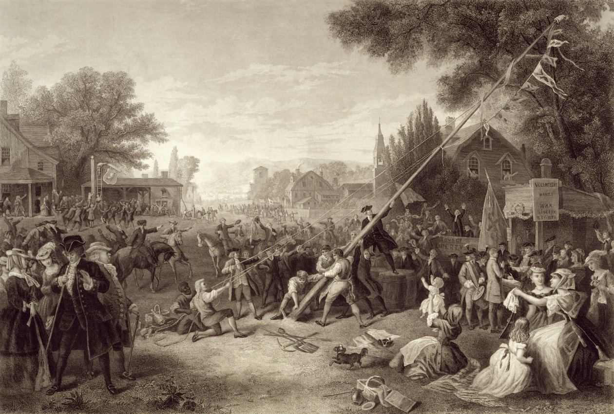 Raising the Liberty Pole, 1776, kaiverrus John C. McRae, 1875 tekijältä Frederic A. Chapman