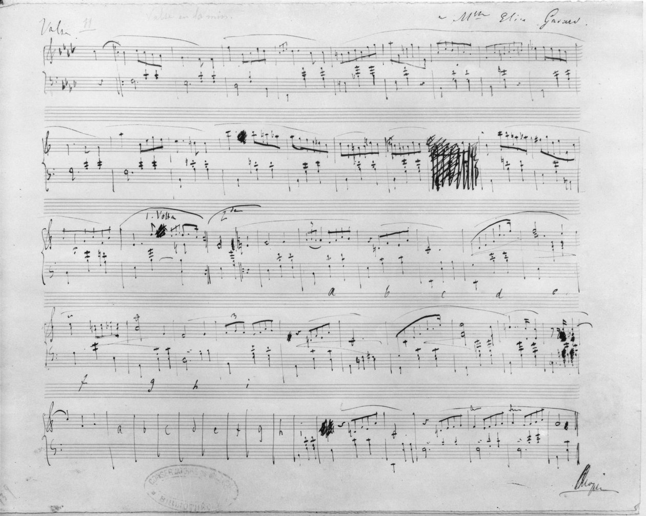 Ms.117, valssi f-molli, Opus 70, numero 2, omistettu Elise Gavardille tekijältä Frederic Chopin