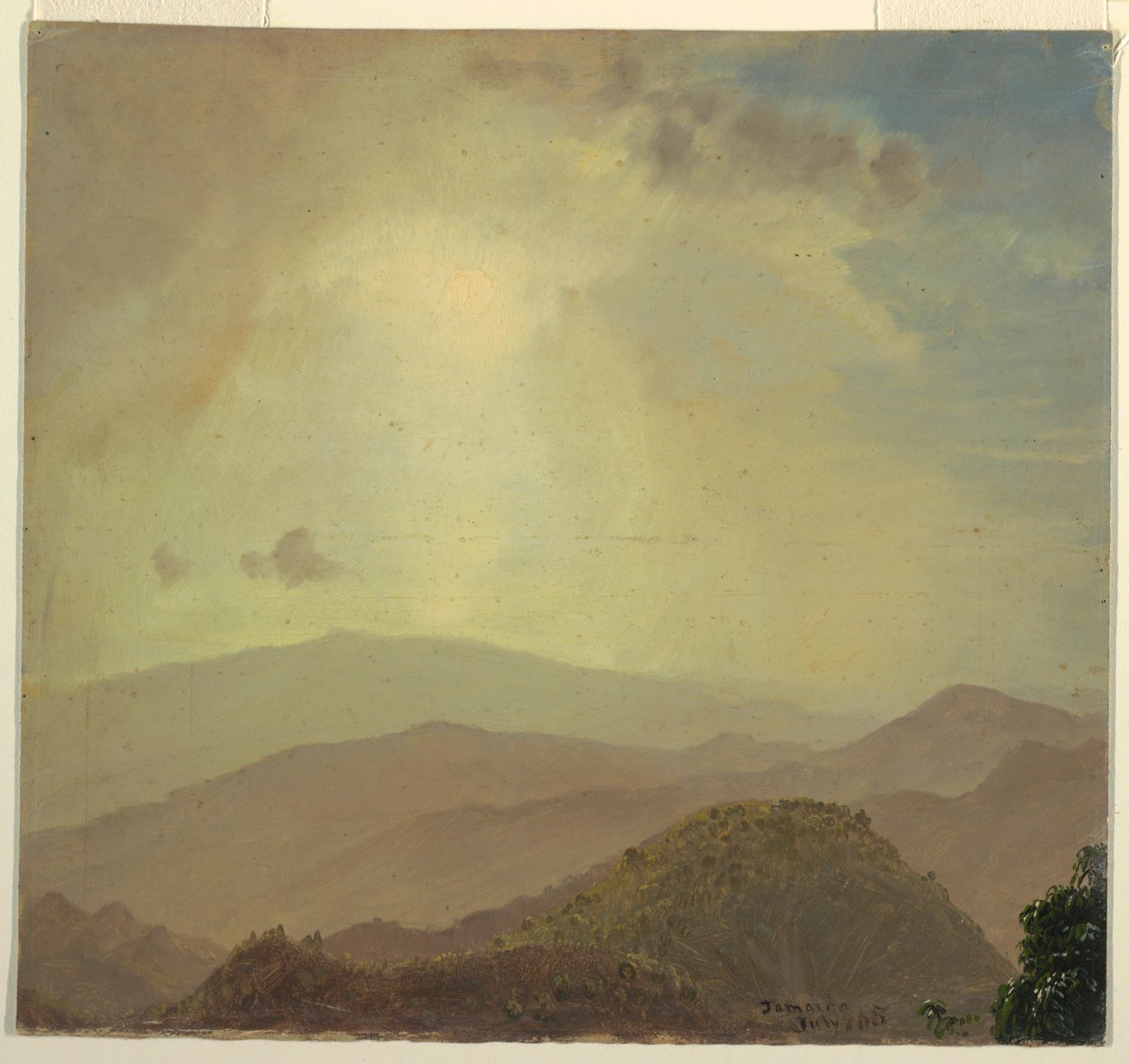 Piirustus, Hilltop auringonlaskun aikaan, heinäkuu 1865 tekijältä Frederic Edwin Church
