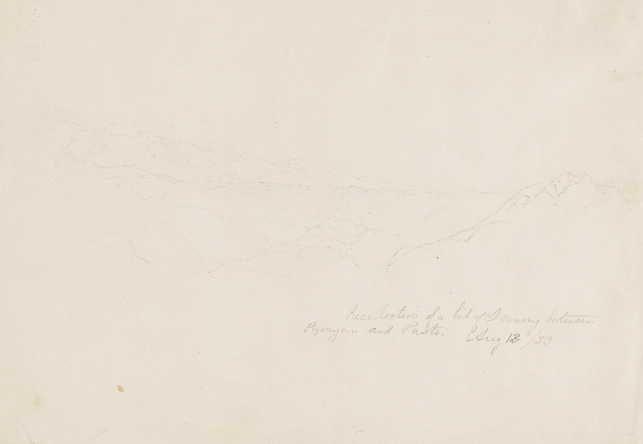Vuoristoinen maisema Popyanin ja Pason välissä Kolumbiassa tekijältä Frederic Edwin Church