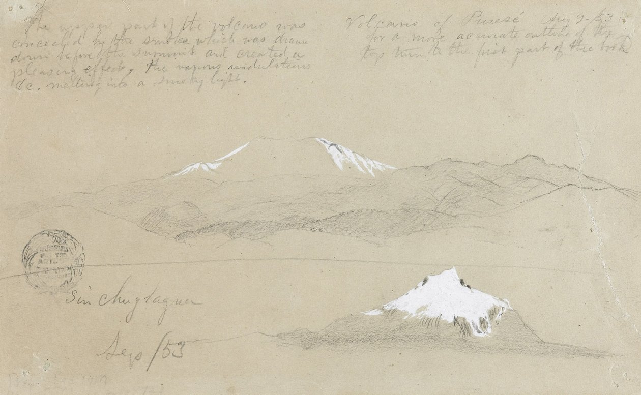 Näkymät Puresén tulivuorelle Kolumbiaan ja Sincholagua -vuorelle, Ecuador tekijältä Frederic Edwin Church