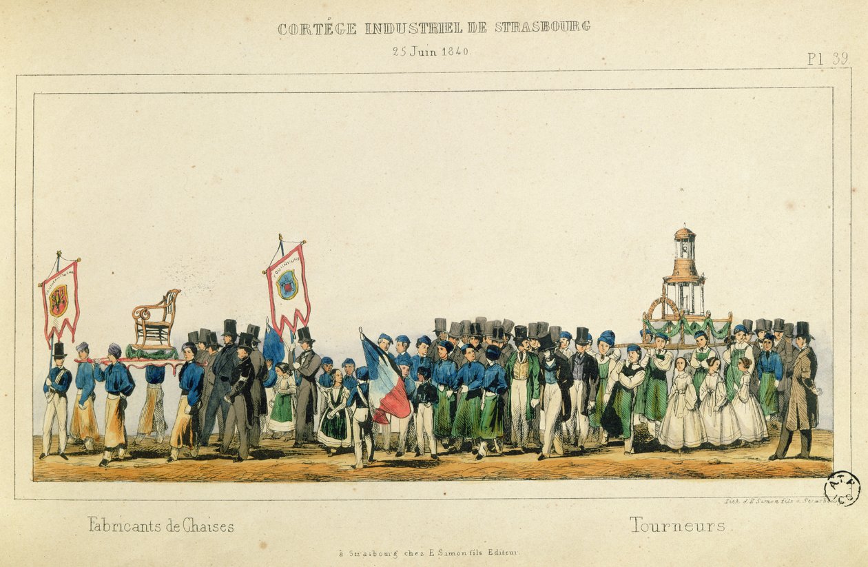 Tuolivalmistajien kulkue Strasbourgissa, 25. kesäkuuta 1840 tekijältä Frederic Emile Simon
