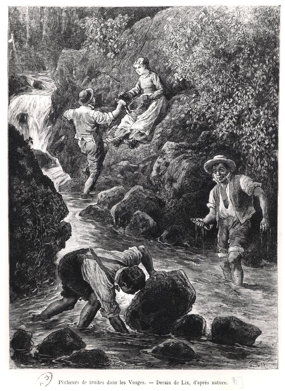 Taimenen kalastus Vogeesissa, 1887 tekijältä Frederic Theodore Lix