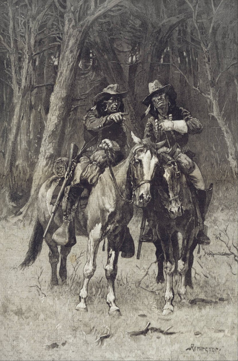 Cheyenne -partiolaiset partioivat Pohjois -Kanadan Oklahoman suurta puuta tekijältä Frederic Remington