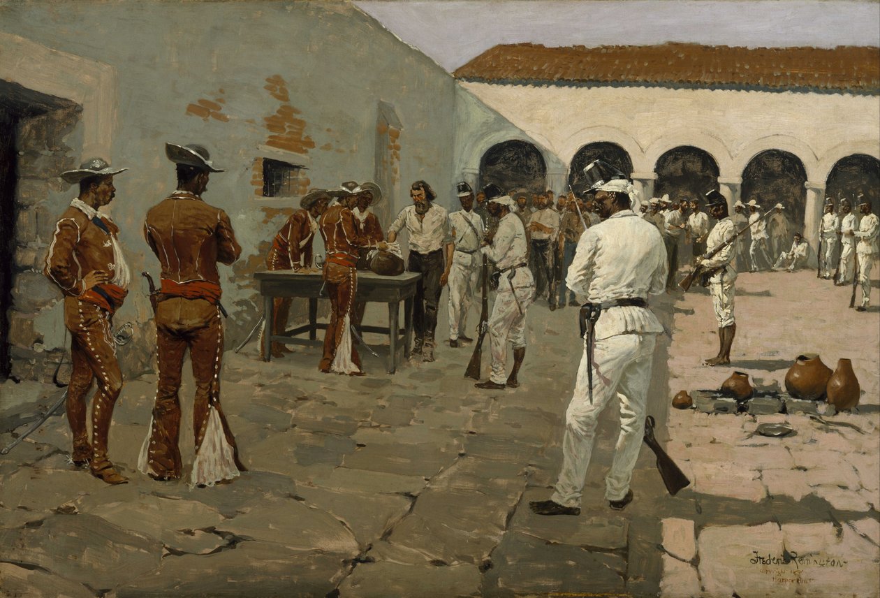 Mier-retkikunta- Mustan pavun piirustus tekijältä Frederic Remington