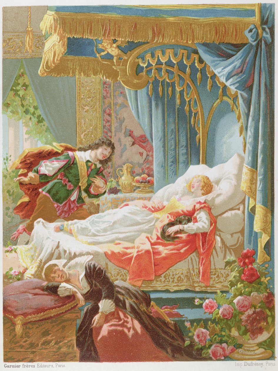 Prinsessa Prinssi ja hurmaava prinssi, kuvitus Charles Perraultin (1628-1703) satujen painoksesta, jonka kaiverrus on Cruillon, 1800-luvun loppu tekijältä Frederic Theodore Lix