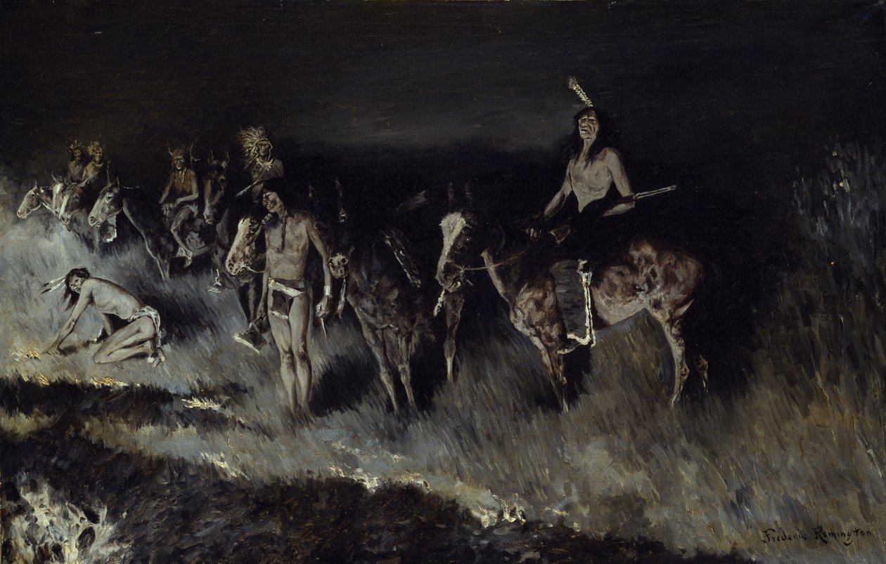 The Grass Fire (Takaisinsytytys), 1908 tekijältä Frederic Remington