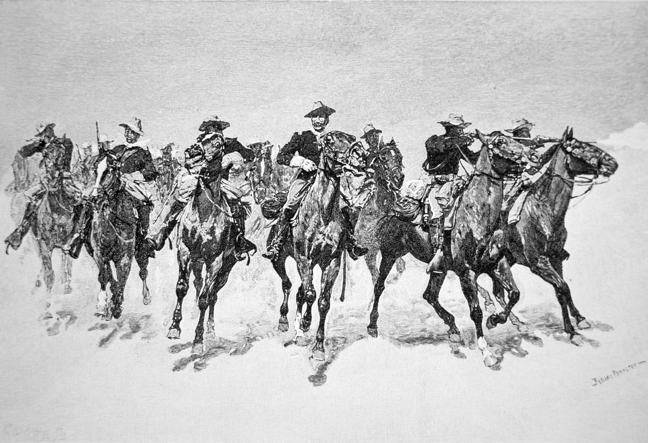 "Kapteeni Dodgen värilliset sotilaat pelastukseen" (kaiverrus) tekijältä Frederic (after) Remington