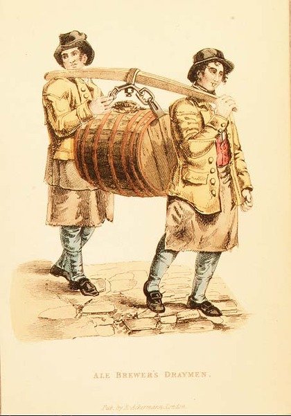 Ale Brewerin Draymen Ackermannin teoksesta "Maailma pienoiskoossa", 1821-27 (litho) tekijältä Frederic (after) Shoberl