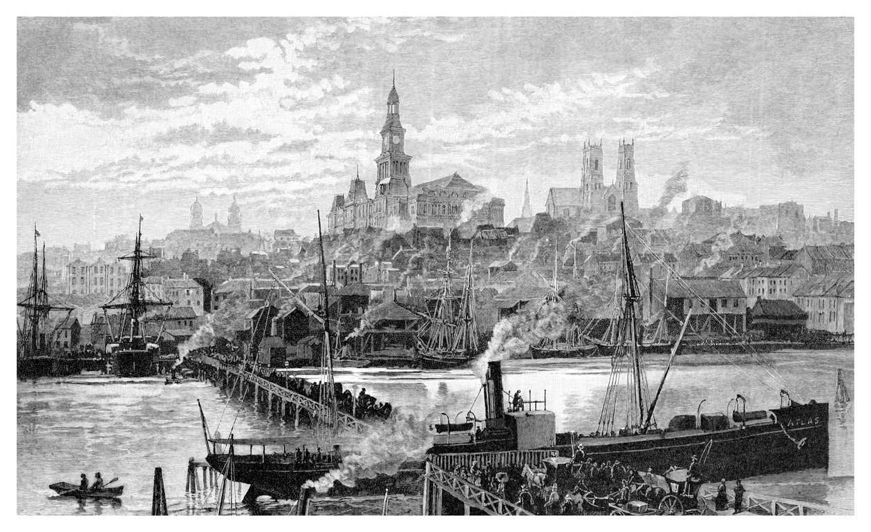 Darlingin satama Pyrmontista, Sydneystä, Uudesta Etelä-Walesista, Australiasta, 1886. tekijältä Frederic B. Schell