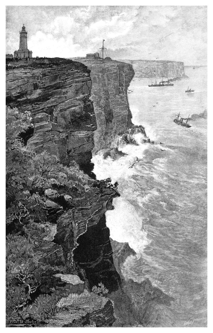 Sydney Heads etelästä, Uusi Etelä-Wales, Australia, 1886. tekijältä Frederic B. Schell