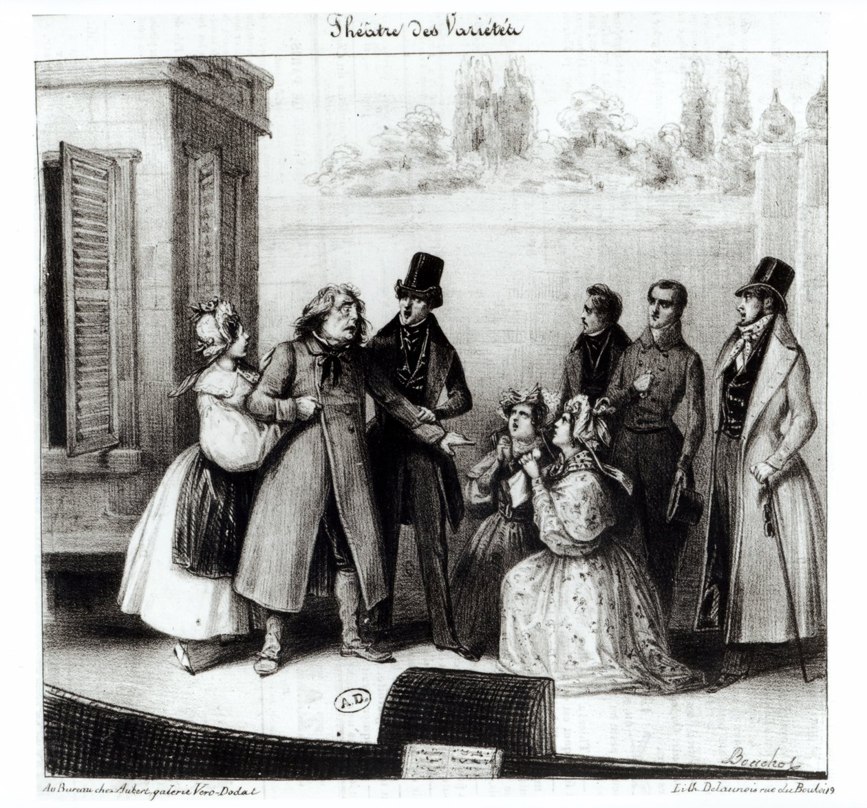 Honore Balzacin (1799-1850) Le Pere Goriot -esitys Theater des Varietesissa, n. 1840 tekijältä Frederic Bouchot