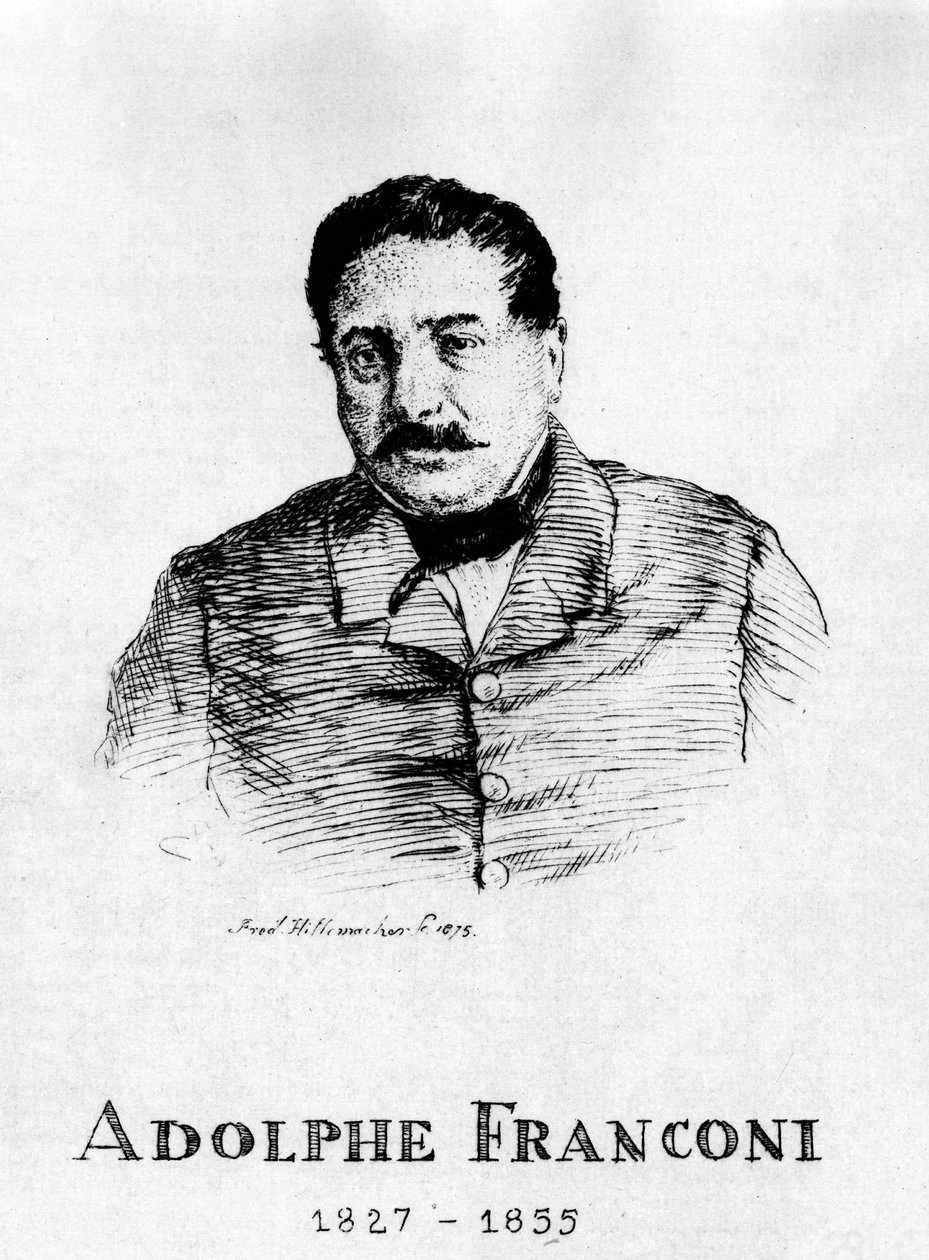 Sirkus: Frédéric Hillemacherin Eau forte, muotokuva Adolphe Franconista (1827-1855) - elokuvassa "The Franconi Circus". tekijältä Frederic Desire Hillemacher