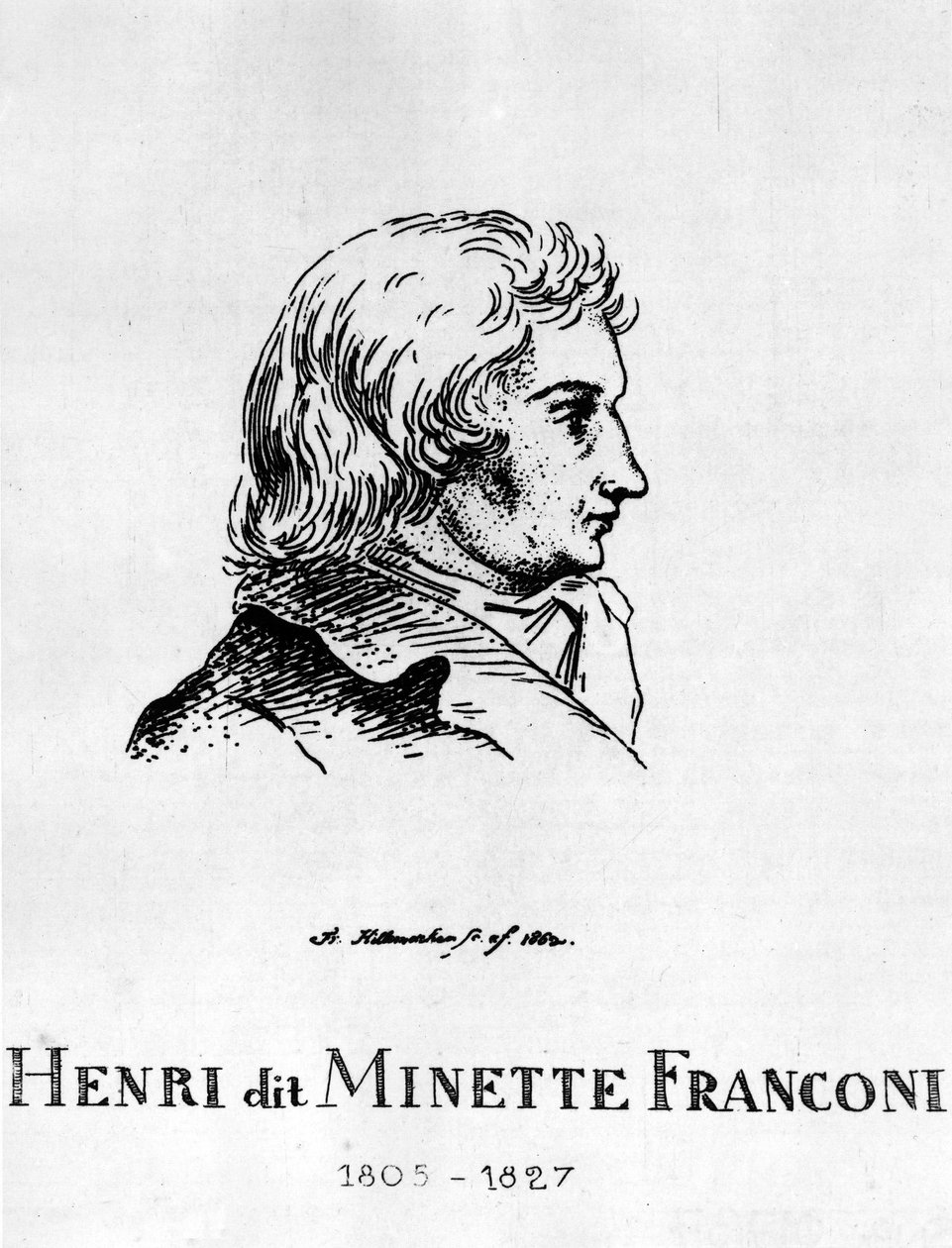Sirkus: Frédéric Hillemacherin Eau forte, Henri Franconin muotokuva, kuten Minette Franconi (1805-1827) - elokuvassa "The Franconi Circus". tekijältä Frederic Desire Hillemacher