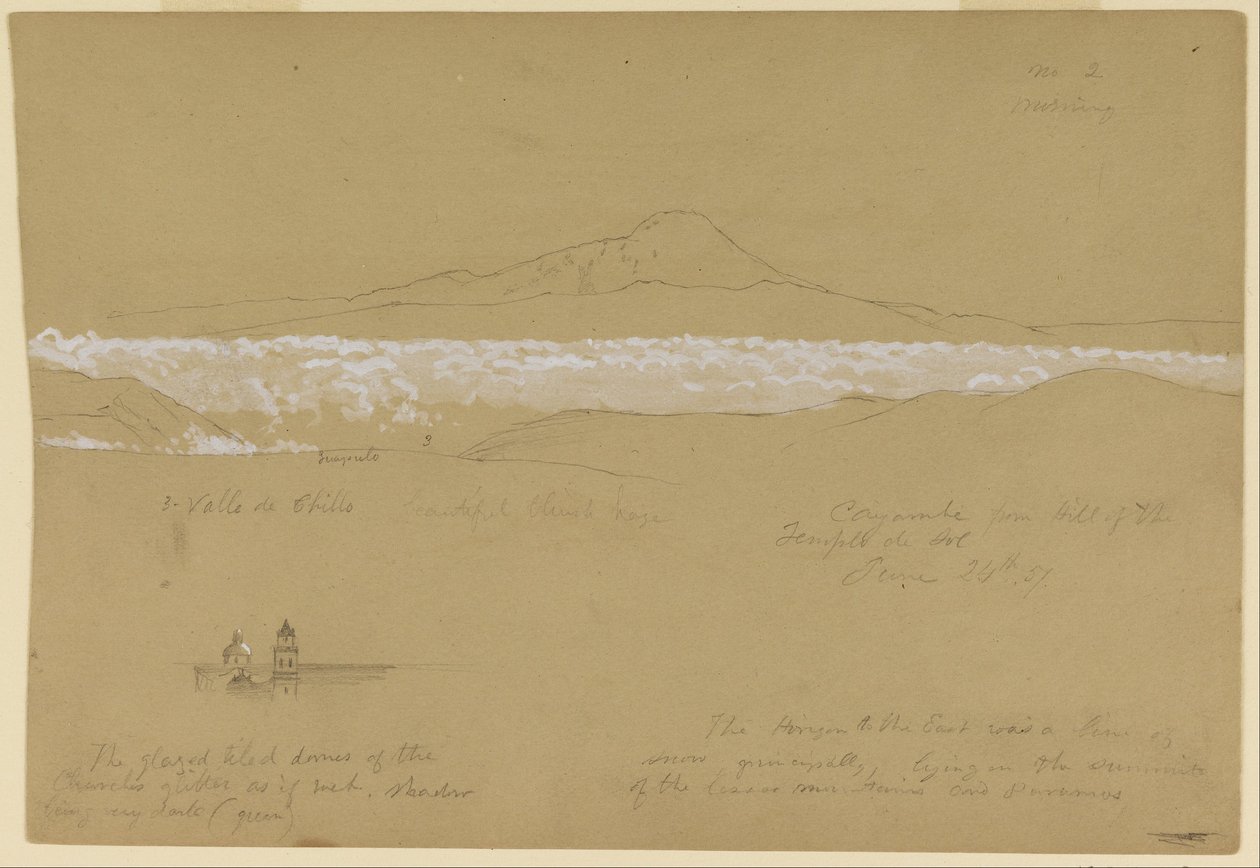 Cayambé, aamu, auringon temppelistä, Quito tekijältä Frederic Edwin Church