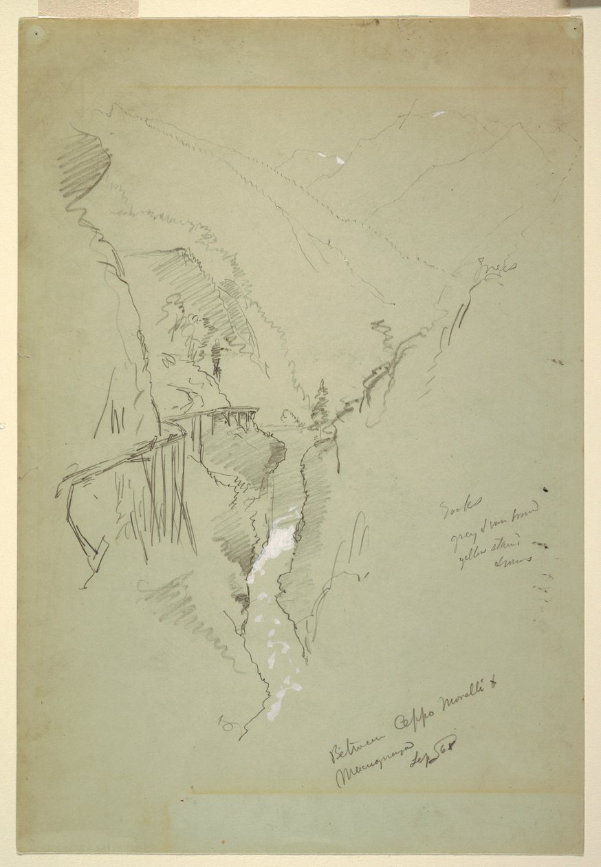 Piirustus, Ceppo Morellin ja Macugnagan välinen rotko, 11.-12. syyskuuta 1868. tekijältä Frederic Edwin Church
