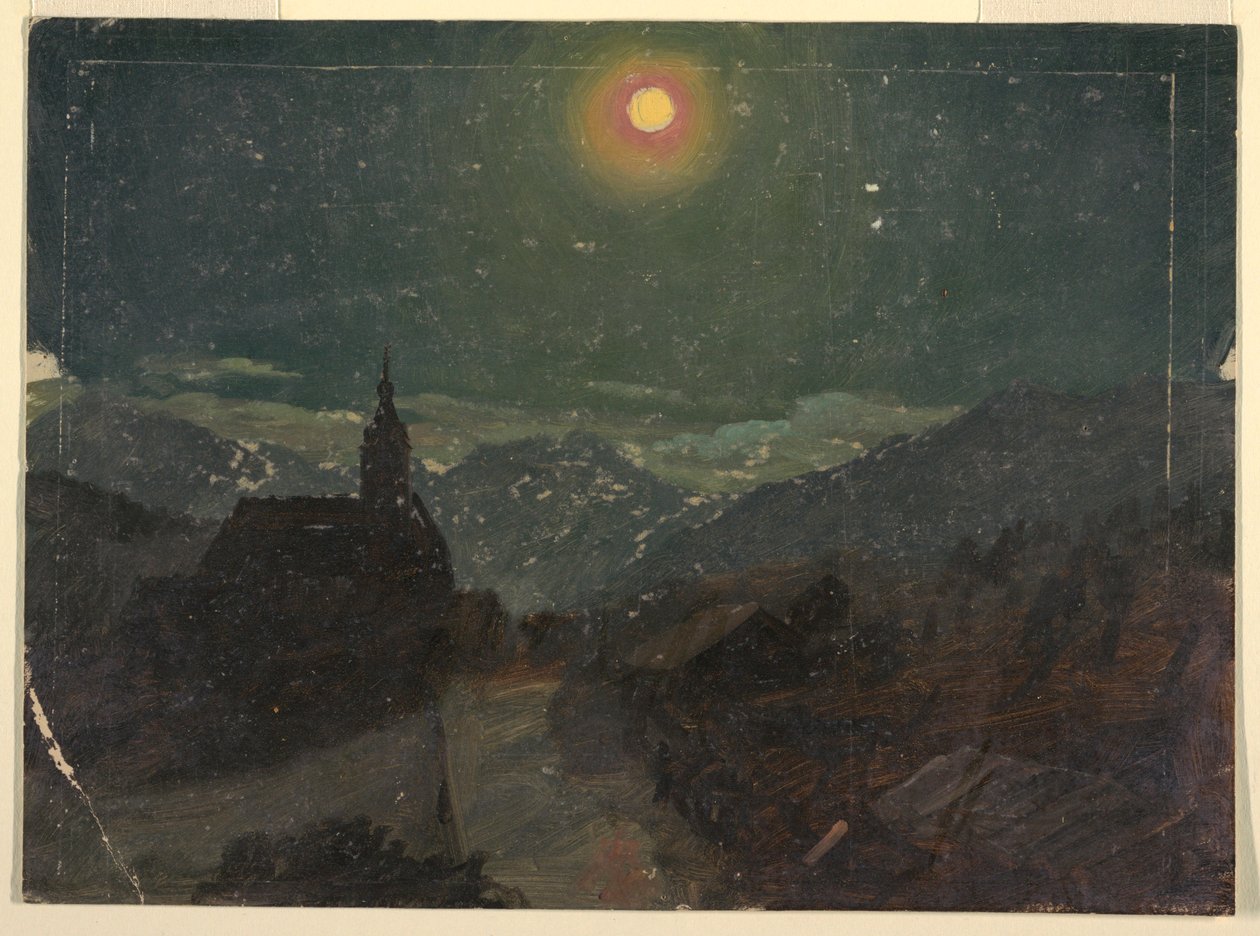 Piirros, Alppimaisema yöllä, 1868 tekijältä Frederic Edwin Church