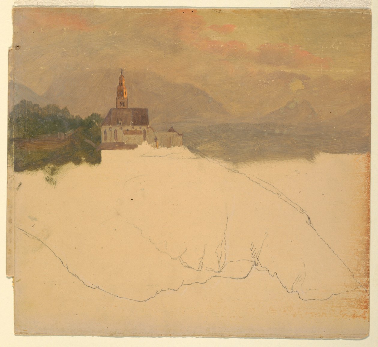 Piirustus, Baijerin maisema, 1868 tekijältä Frederic Edwin Church
