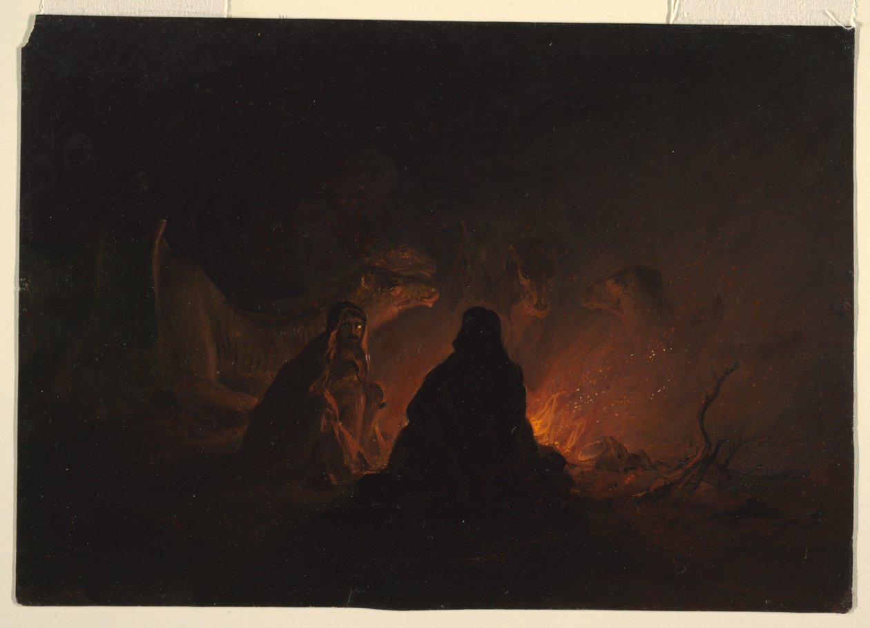 Piirros, beduiinit leirissä yöllä, helmi- tai maaliskuu 1868. tekijältä Frederic Edwin Church