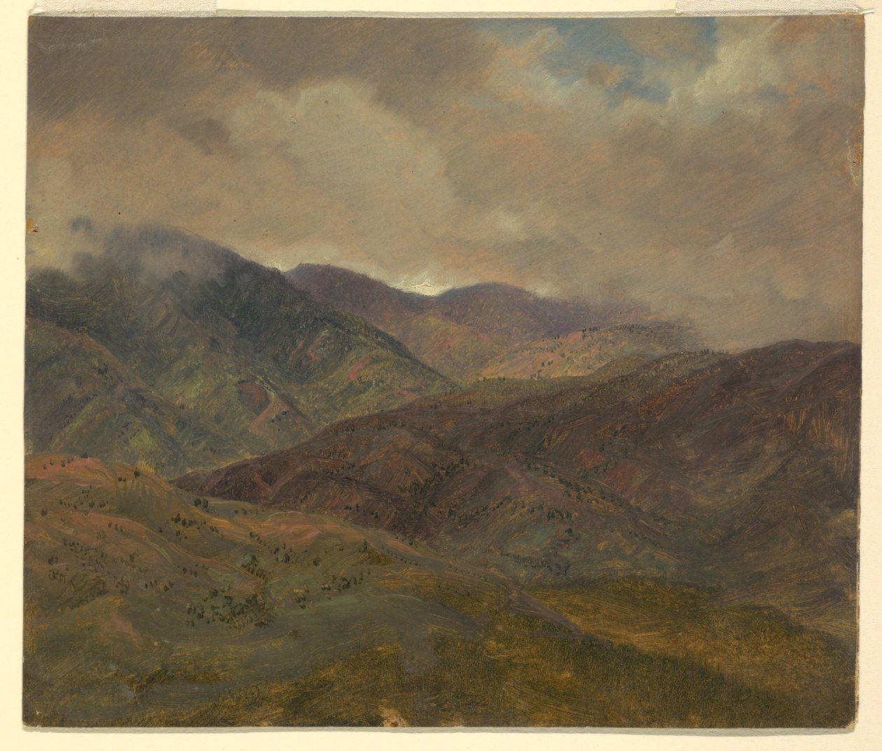 Piirros, Sinisiä kukkuloita ja harmaita pilviä, Jamaika, touko-elokuu 1865. tekijältä Frederic Edwin Church