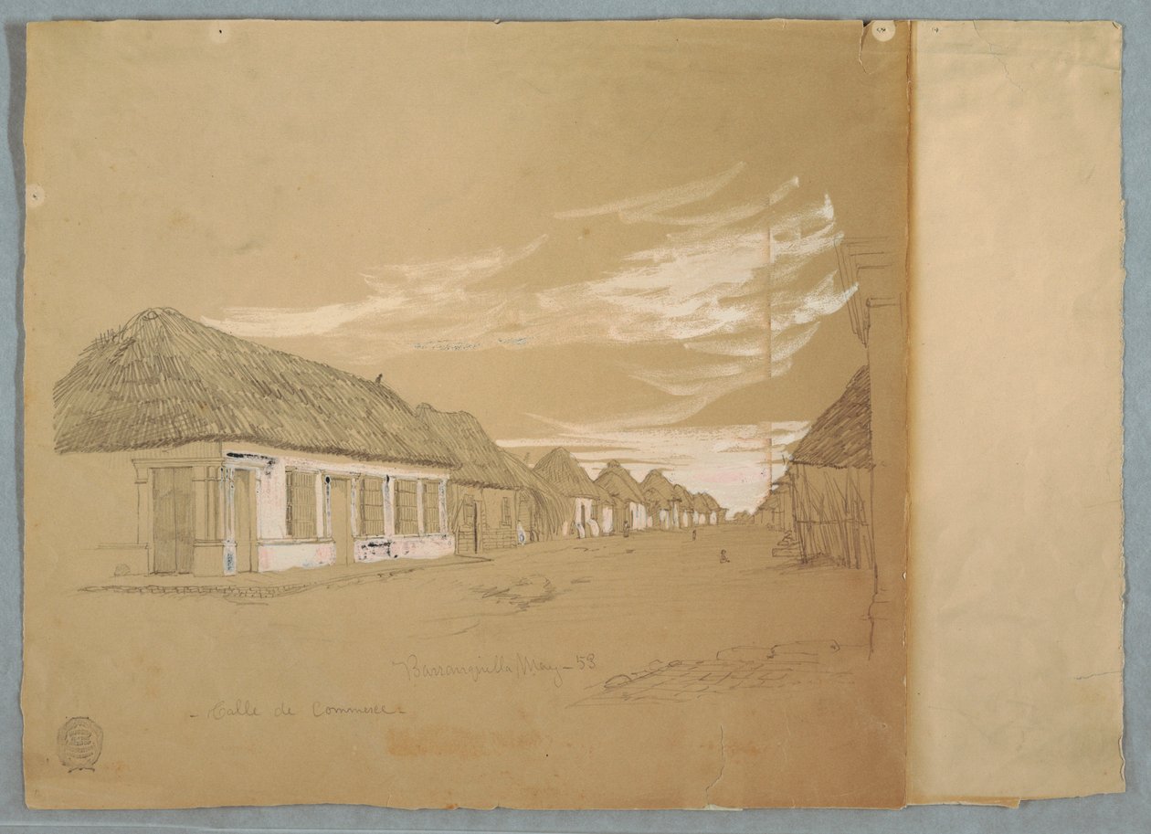 Piirros, Calle de Commerce, Barranquilla, Kolumbia, toukokuu 1853. tekijältä Frederic Edwin Church