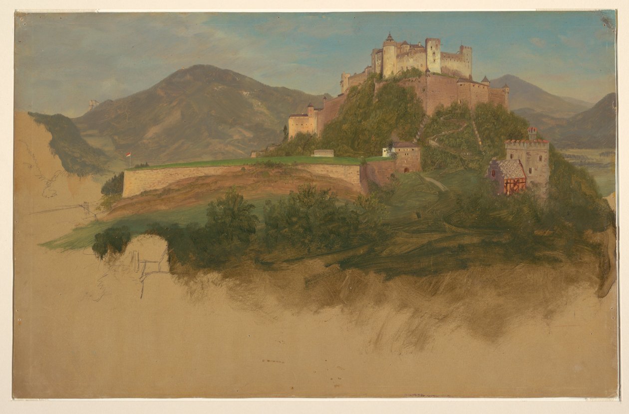 Piirros, Salzburgin linna, Itävalta, 1868. tekijältä Frederic Edwin Church