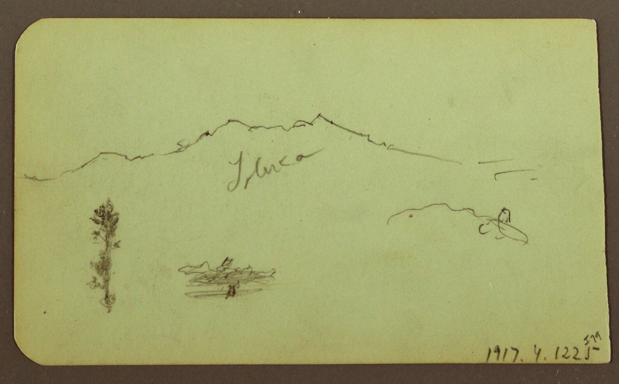 Piirros, kirkko; Kääntöpuoli: vuoristomaisema, "Taluca", 1883. tekijältä Frederic Edwin Church
