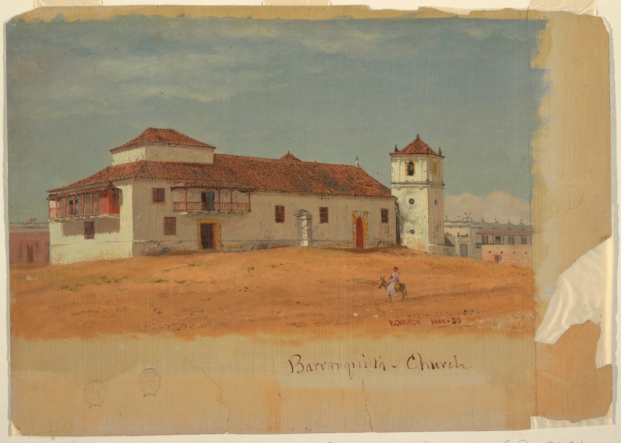 Piirros, Barranquillan kirkko, Kolumbia, toukokuu 1853. tekijältä Frederic Edwin Church