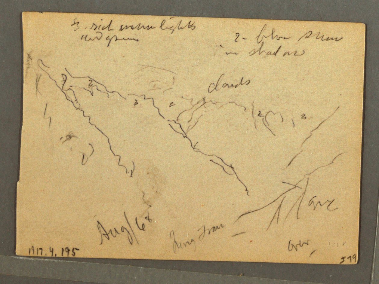 Piirros, pilvihuippuinen Jungfrau, Interlaken, Sveitsi, elokuu 1868. tekijältä Frederic Edwin Church