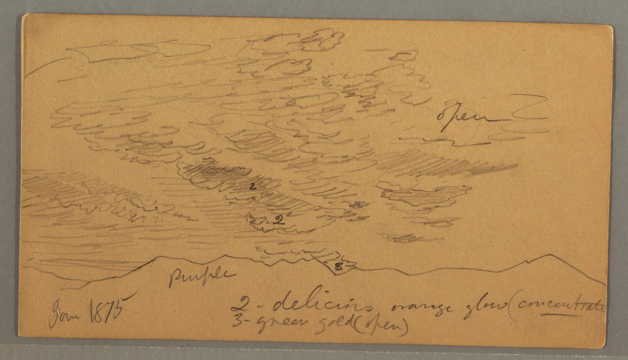 Piirros, Pilvi kukkuloiden yllä, tammikuu 1875 tekijältä Frederic Edwin Church